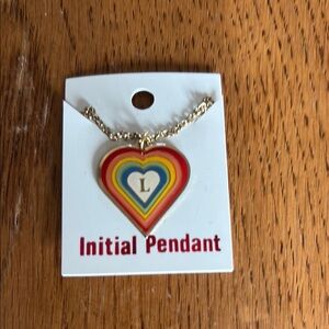 Colorful Rainbow Heart Initial L Pendant Necklace